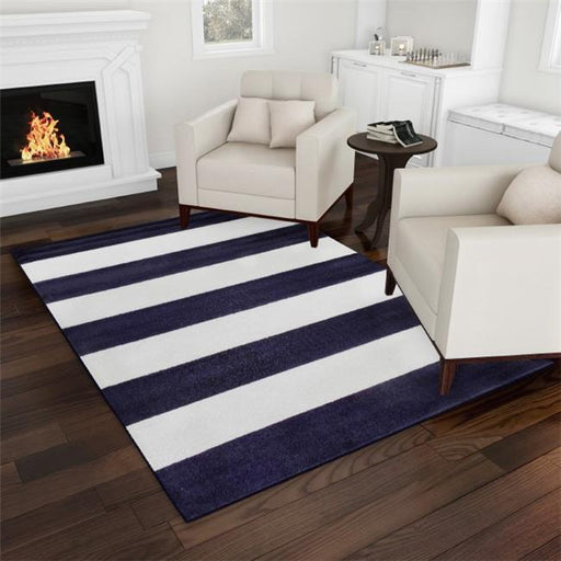Lavish Home 62-2040A-25-810NAVY 8 x 10 in. Navy Blue & Ivory Plush Carpet Breton Stripe Area Rug