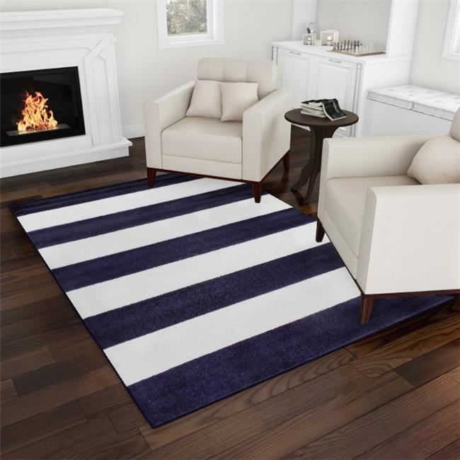 Lavish Home 62-2040A-25-810NAVY 8 x 10 in. Navy Blue & Ivory Plush Carpet Breton Stripe Area Rug