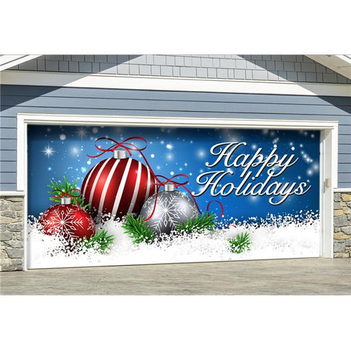 My Door Decor 285905XMAS-011 7 x16 ft. Christmas Red & White Ornaments on Red Holiday Door Banner Decor&#44; Multi Color