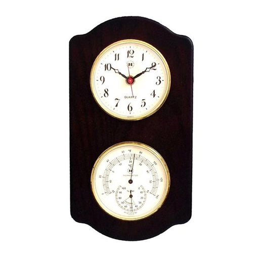 Bey-Berk International WS419 Brass Quartz Clock Thermometer with Hygrometer in Ash Wood