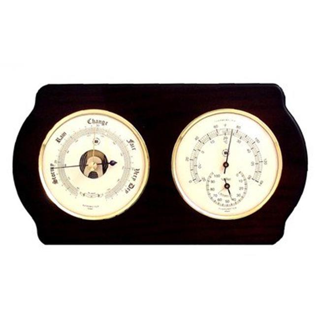 Bey-Berk International WS411 Brass Quartz Clock Barometer &amp; Thermometer with Hygrometer - Ash Wood