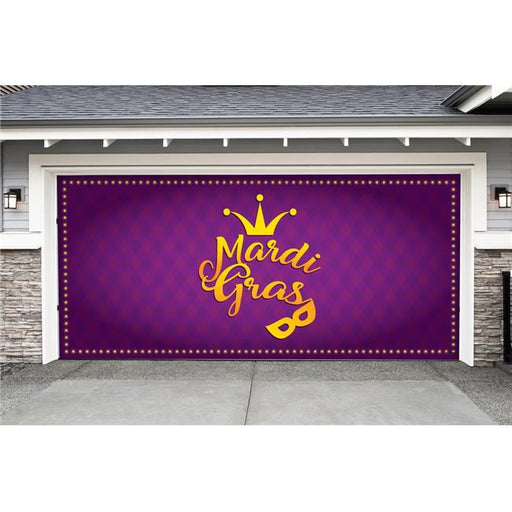 My Door Decor 285905MRDG-006 7 x 16 ft. Crown & Mask Mardi Gras Door Mural Sign Car Garage Banner Decor&#44; Multi Color