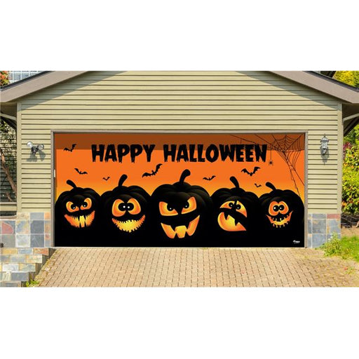 My Door Decor 285905HALL-008 7 x 16 ft. Happy Halloween Jack O Lanterns Halloween Door Mural Sign Car Garage Banner Decor&#44; Multi Color