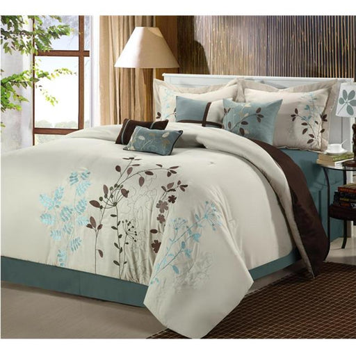 Bliss Garden Embroidered Comforter Set - Beige - King - 8 Piece