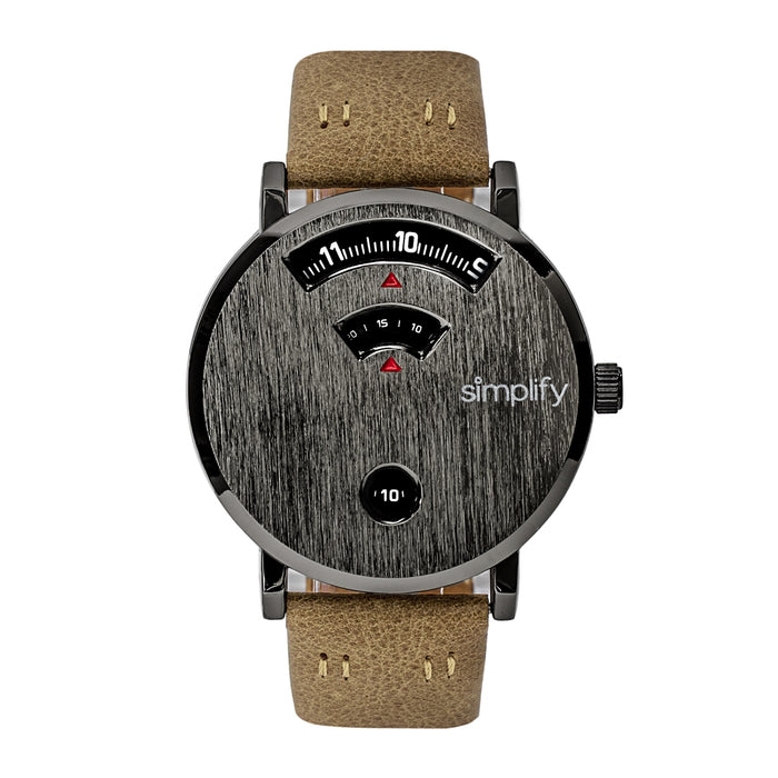 Simplify SIM7005 Unisex The 7000 Casual Analog Leather Band Watch - Gunmetal&#44; Brown & Black