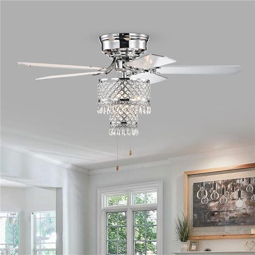 Warehouse of Tiffany CFL-8439CH 52 in. Jemar Indoor Hand Pull Chain Ceiling Fan with Light Kit&#44; Chrome