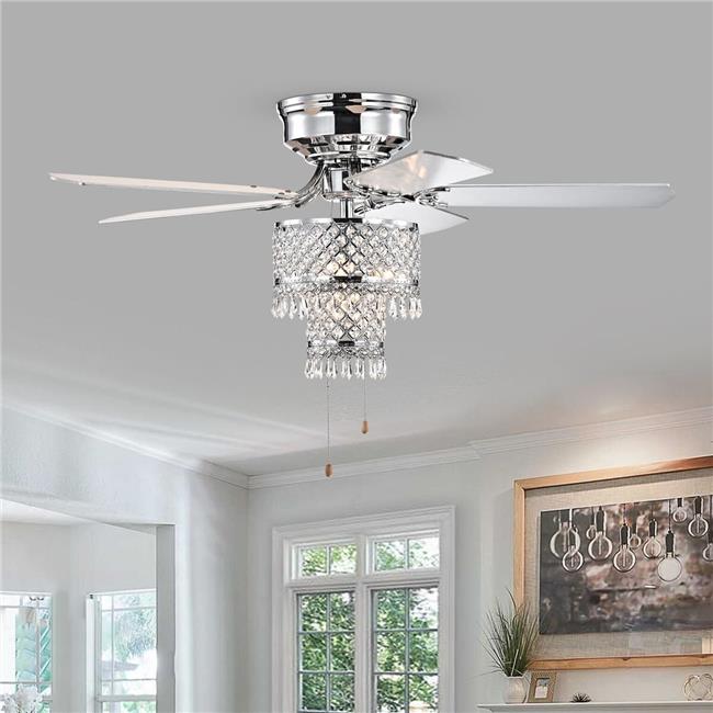 Warehouse of Tiffany CFL-8439CH 52 in. Jemar Indoor Hand Pull Chain Ceiling Fan with Light Kit&#44; Chrome