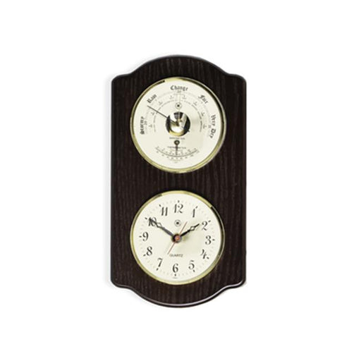 Bey-Berk International WS413 Brass Quartz Clock Barometer with Thermometer - Ash Wood