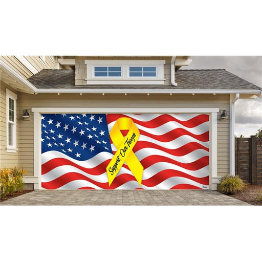 My Door Decor 285905PATR-015 7 x 16 ft. Support Our Troops Patriotic Holiday Door Mural Sign Car Garage Banner Decor&#44; Multi Color