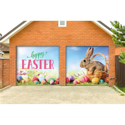 My Door Decor 285901EAST-003 7 x 8 ft. Happy Easter Bunny Basket Holiday Door Mural Sign Split Car Garage Banner Decor&#44; Multi Color