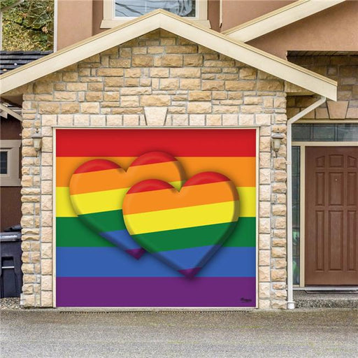 My Door Decor 285903PRDE-003 7 x 8 ft. Pride Double Heart Outdoor LGBT Door Mural Sign Car Garage Banner Decor&#44; Multi Color