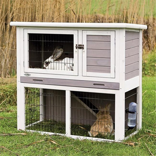 TRIXIE Pet Products 62305 Rabbit Hutch With Sloped Roof&#44; Medium&#44; Gray & White