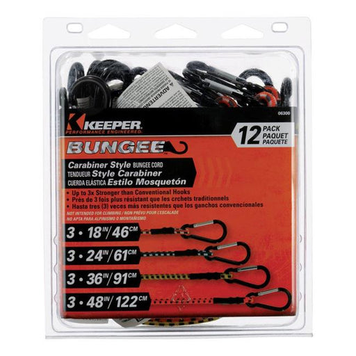 Keeper 8865552 Carabiner Style Bungee Cord&#44; Assorted - Pack of 12