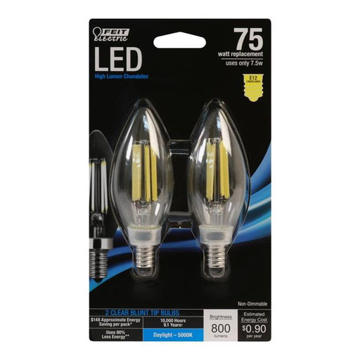 Feit Electric 3001952 100 watt Equivalence Blunt Tip E12 Candelabra LED Bulb&#44; Daylight - Pack of 2 - Case of 6