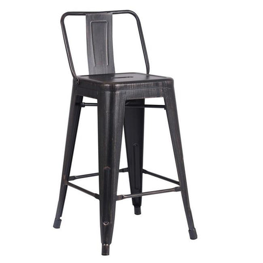 AC Pacific ACBS02-24-SMB 24 in. Costal Metal Barstool with Bucket Back - Distressed Black&#44; Set of 2