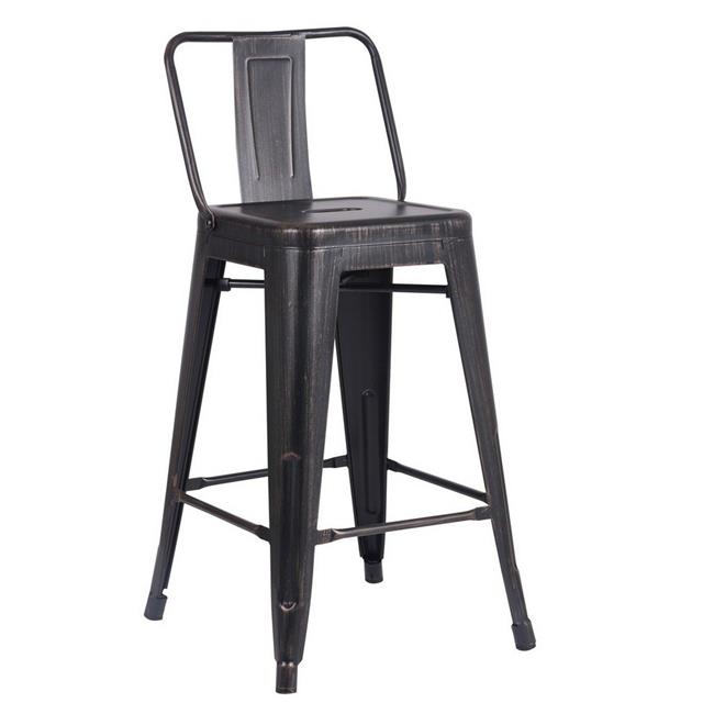 AC Pacific ACBS02-24-SMB 24 in. Costal Metal Barstool with Bucket Back - Distressed Black&#44; Set of 2