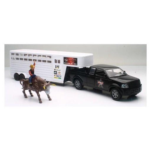 New-Ray SS-38636 PBR Pick Up &amp; Cattle Trailer With Bull &amp; Rider Set  Pack of 6