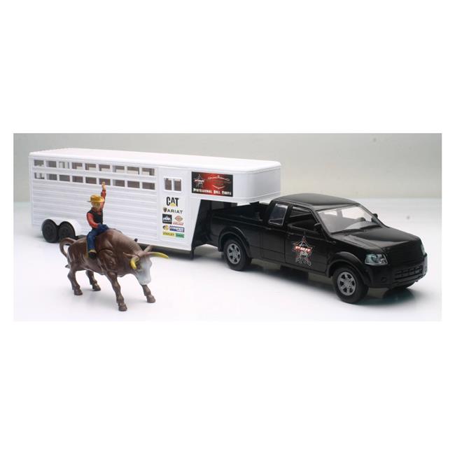 New-Ray SS-38636 PBR Pick Up &amp; Cattle Trailer With Bull &amp; Rider Set  Pack of 6