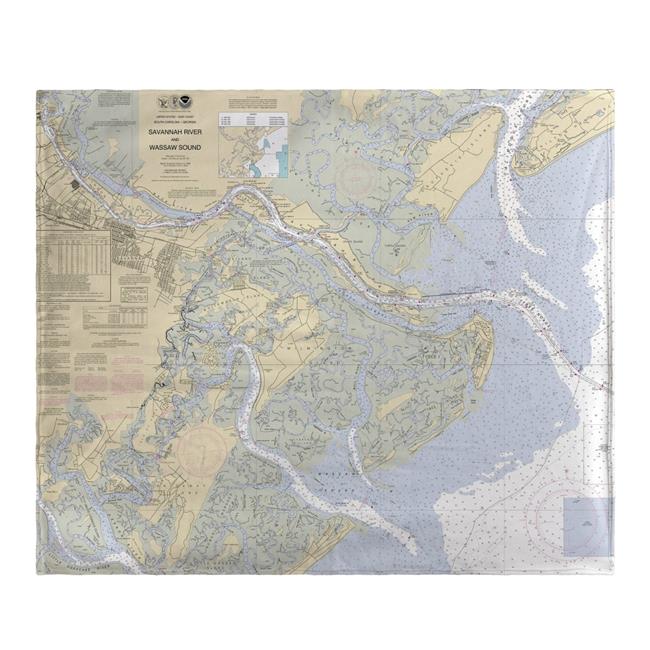 Betsy Drake BK214 Savannah River & Wassaw Sound&#44; GA Nautical Map Fleece Throw