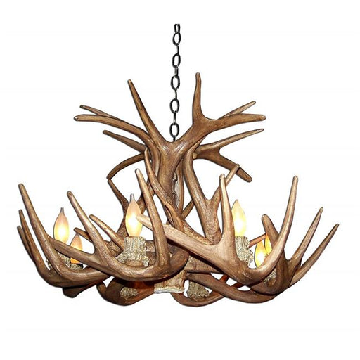 CDN Antler Design UNSFWTST Reproduction Antler Whitetail Single Tier 6 Light Sockets Chandelier with 3 ft. Rustic Bronze Chain