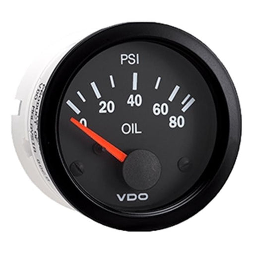 VDO 350-104 Vision Black 80 PSI Oil Pressure Gauge - Use with Sender - 12V
