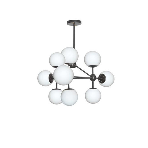 Dainolite DMI-269C-WHBK 9 Light Chandelier&#44; Black Finish with White Glass Balls