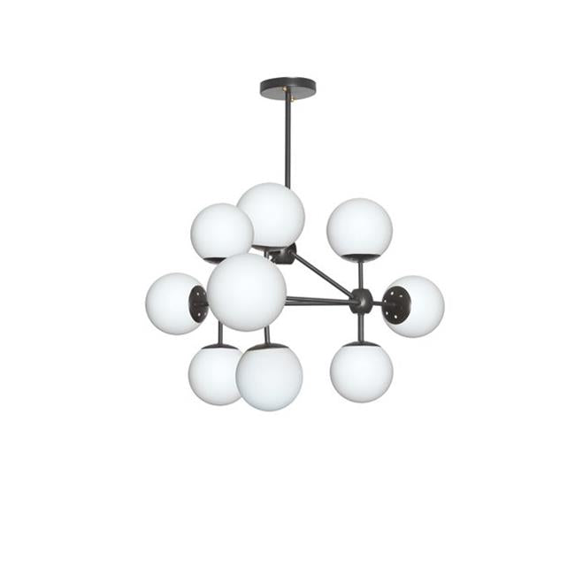 Dainolite DMI-269C-WHBK 9 Light Chandelier&#44; Black Finish with White Glass Balls