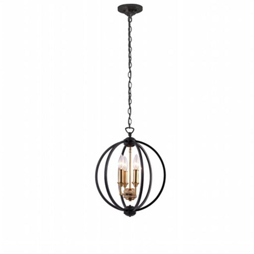 Dainolite KAR-143C-BK 3 Light Chandelier&#44; Matte Black with Vintage Bronze Cluster