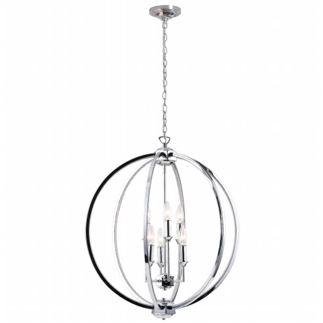 Dainolite KAR-246C-PC 6 Light 24 in. Chandelier with Crystal Studded Banding&#44; Polished Chrome