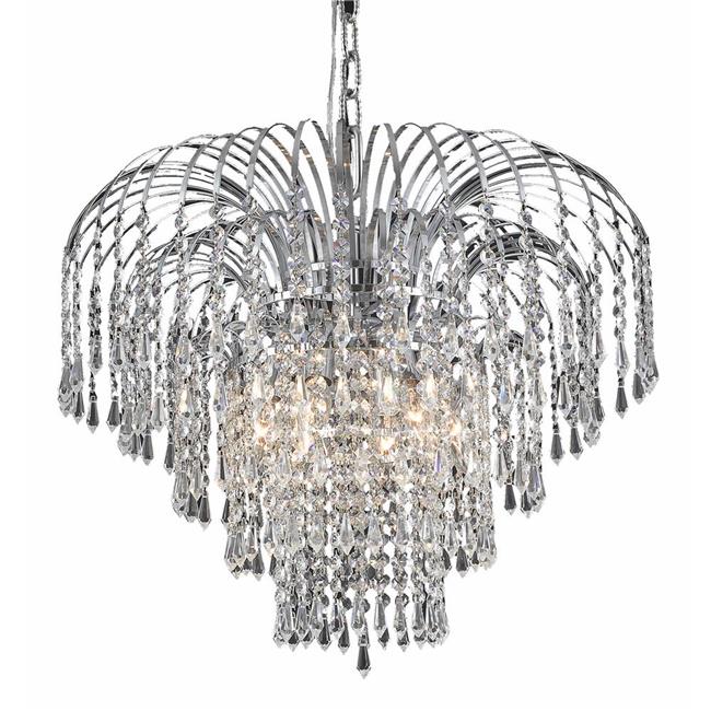 Elegant Lighting V6801D21C-RC 18 x 21 in. Falls 6 light Chrome Chandelier - Royal Cut Crystals