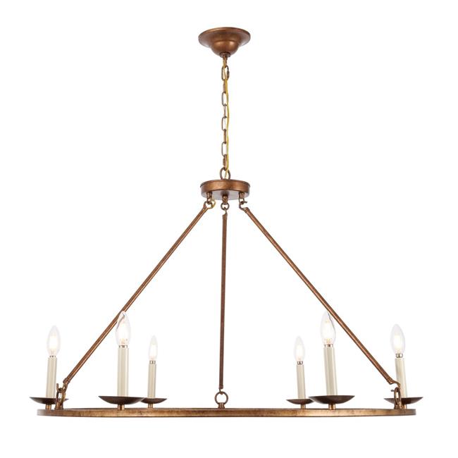 Living District LD6010D36G Maine 6 Light Vintage Gold Chandelier