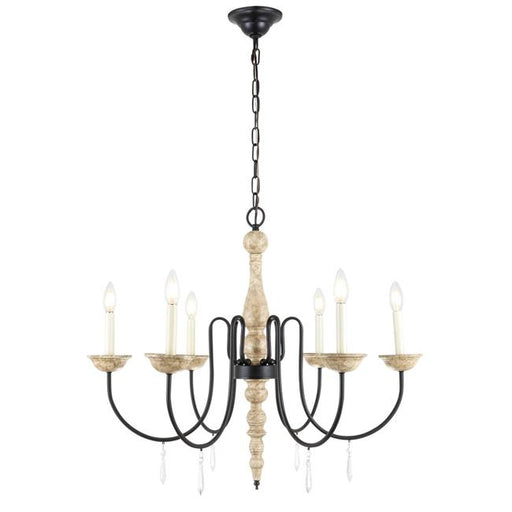 Living District LD6101D30WD Porter 6 Light Weathered Dove & Black Chandelier