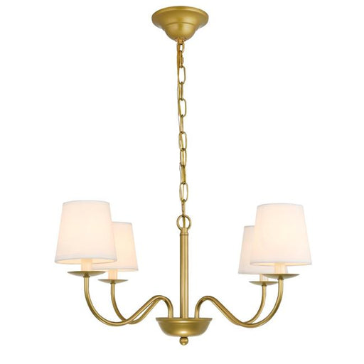 Living District LD6103D25BR Eclipse 4 Light Brass & White Shade Chandelier