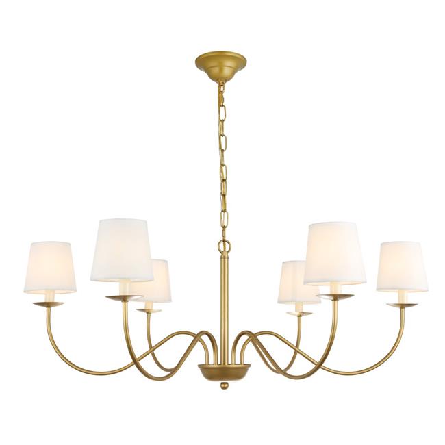Living District LD6103D37BR Eclipse 6 Light Brass & White Shade Chandelier