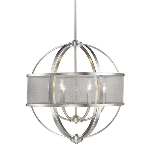 Golden Lighting 3167-6 PW-PW Colson PW 6 Light Chandelier with Pewter Shade