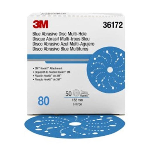 3M 3M-36172 6 in. Hookit Blue Abrasive Disc Multi-Hole&#44; 80 Grade
