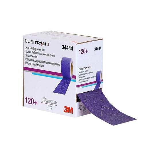 3M 3M-34444 70 mm x 12 m - 120 Plus Grade Cubitron II Hookit Clean Sanding Sheet Roll