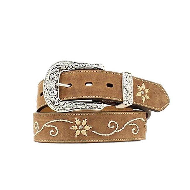 Nocona Belt N3447044-M 1.5 in. Western Belt Womens Embroidered Flowers&#44; Brown - Medium