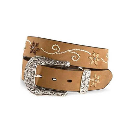 Nocona Belt N3447044-L 1.5 in. Western Belt Womens Embroidered Flowers&#44; Brown - Large