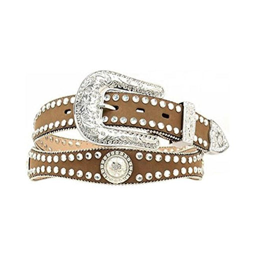 Blazin Roxx N3512044-M 1.5 in. Womens Rhinestone Lined Concho Belt&#44; Med Brown - Medium