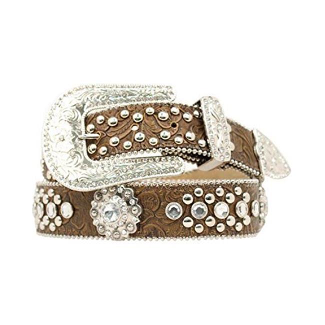 Blazin Roxx N3516602-S 1.5 in. Womens Concho Studded Floral Embossed Western Belt&#44; Brown - Small