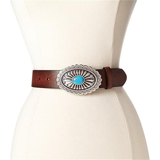 Ariat A1512002-M 1.5 in. Womens Faux Turquoise Oval Buckle Belt&#44; Brown - Medium