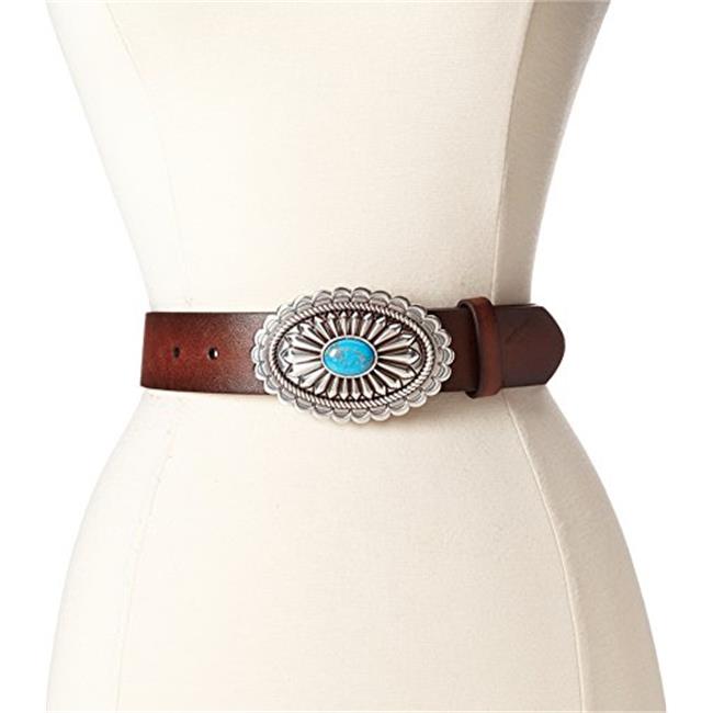 Ariat A1512002-M 1.5 in. Womens Faux Turquoise Oval Buckle Belt&#44; Brown - Medium