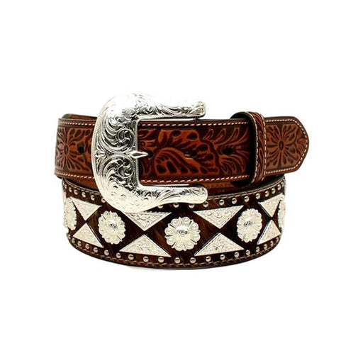 Ariat A1023808-34 1.5 in. Mens Taper Half Diamond Berry Concho Nail Heads Belt Tan&#44; Size - 34