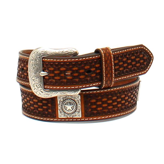 Ariat A1027008-36 1.5 in. Mens Belt Leather Basketweave Embossed Square Conchos Tan&#44; Size - 36