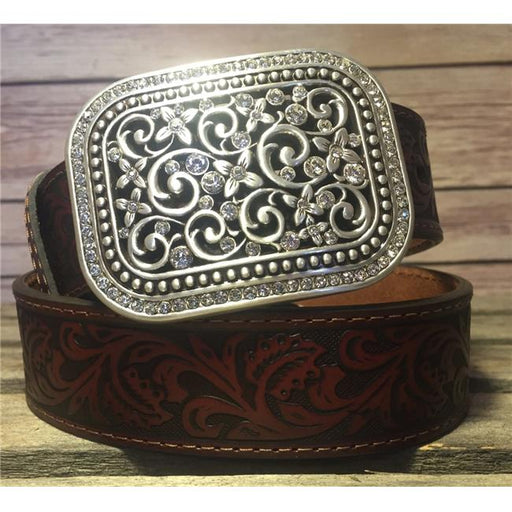 Ariat A10006957-M Womens Leather Filigree Rhinestone Bark Belt&#44; Medium