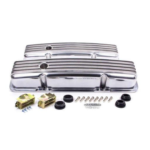 Racing Power RPCR6186 Nostalgic Valve Covers Stock Height Baffled Breather Holes - Hardware - Polished