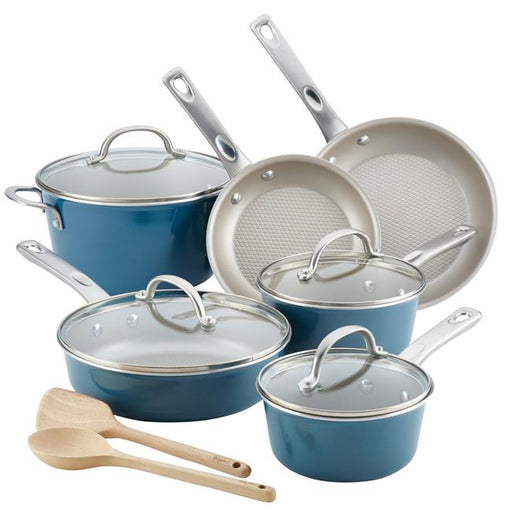 Ayesha Curry 10766 Porcelain Enamel Nonstick Cookware Set&#44; Twilight Teal&#44; 12 Piece