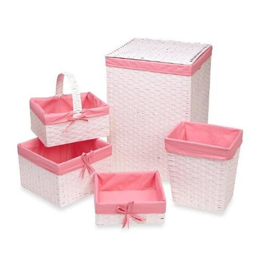 Redmon 7200WHPK Hamper & Basket Set&#44; White & Pink - 5 Piece