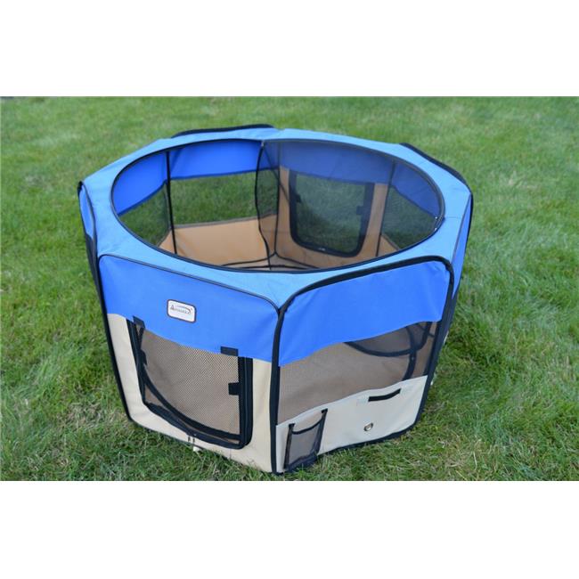 AeroMark International PP001B Portable Playpen&#44; Blue & Beige